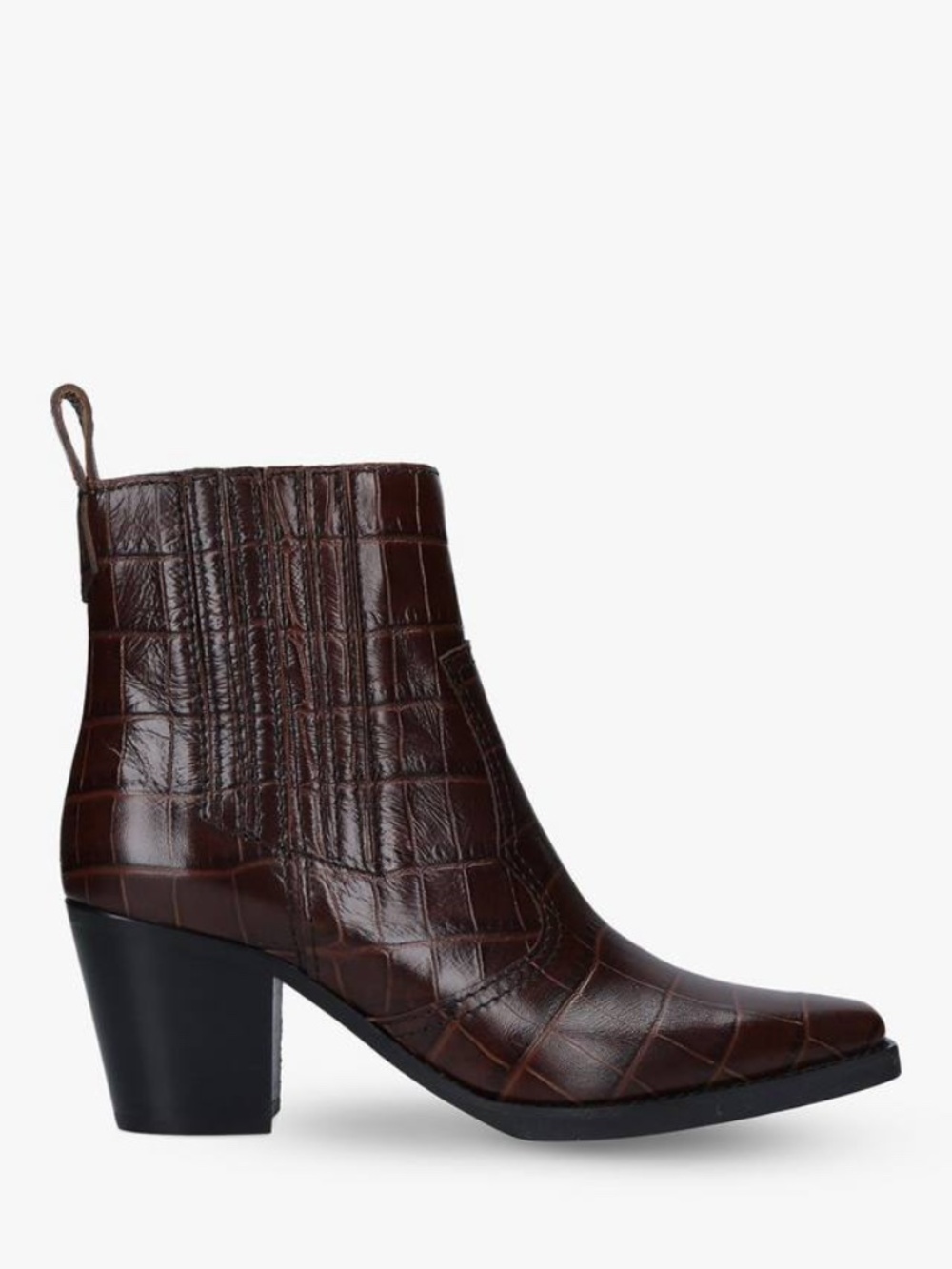 GANNI Callie Brown Croc Effect Leather Ankle Boots
